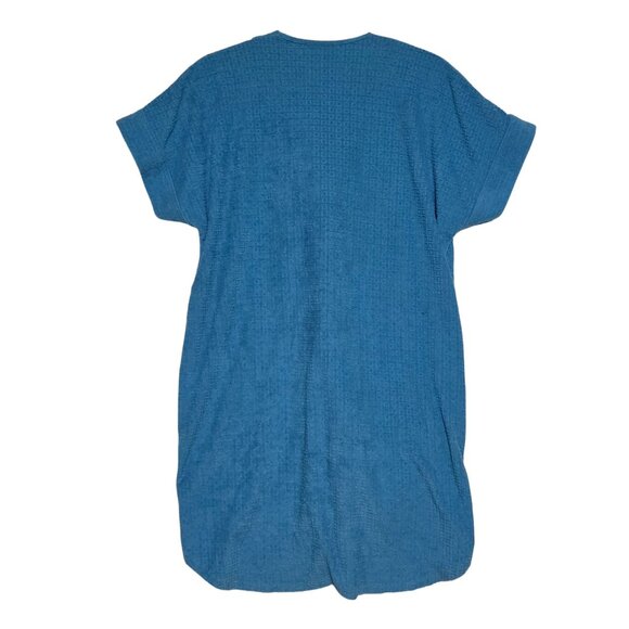 Vtg Womens Blue Terry Cloth Button Down Cover Up Dress Medium Swim Casual Lounge - Picture 3 of 10